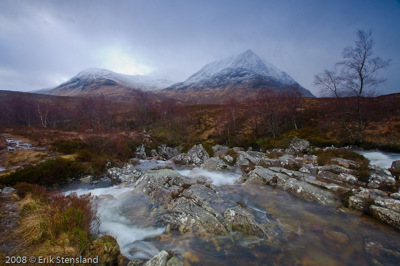 glen etive, rannoch moor, scotland, rain photo